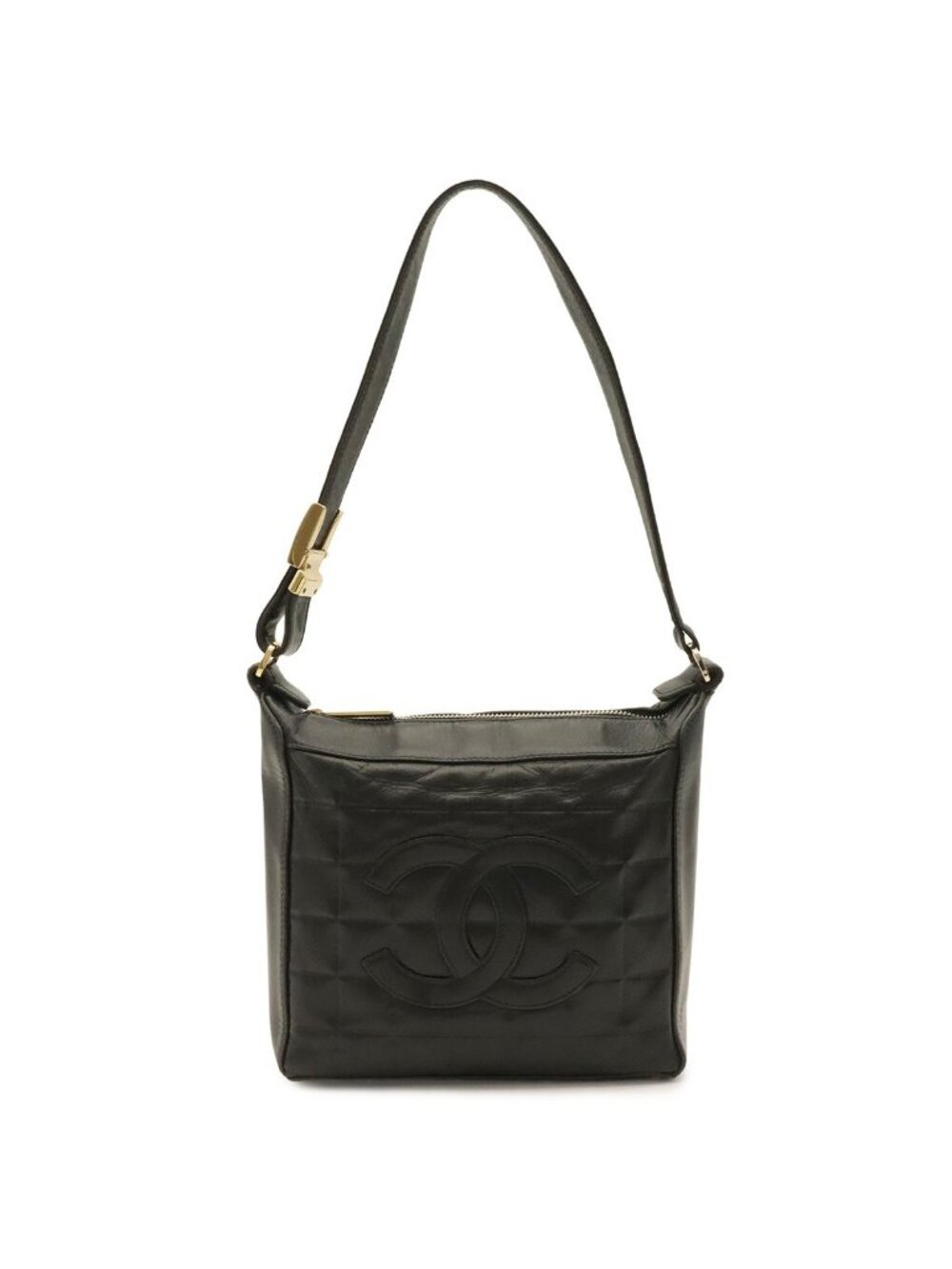Chanel Choco Bar Shoulder Bag Lambskin Leather Black Gold